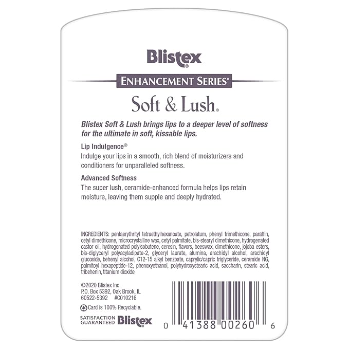 Blistex Soft & Lush Lip Protectant, 0.13 Ounce Tube – Softens & Conditions, Creamy Smooth Texture, Hydrating Lip Balm, Daily Lip Hydration,