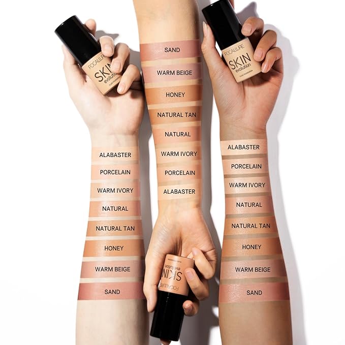 FOCALLURE 2 Pcs Liquid Foundation, Skin Evolution Foundation + Concealer, Full Coverage Foundation Makeup, Durable, Waterproof, Oil-Control, Hides Wrinkles & Lines, Natural Tan