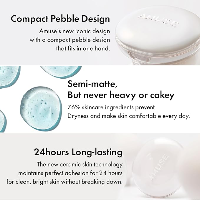 Amuse SEOUL Ceramic Skin Perfector Cushion Foundation Refill 01 PORCELAIN | Long-lasting, Lightweight, Semi-matte, Flawless Coverage, Hypoallergenic, Korean Beauty, Vegan, Refill (15g / 0.52 oz.)