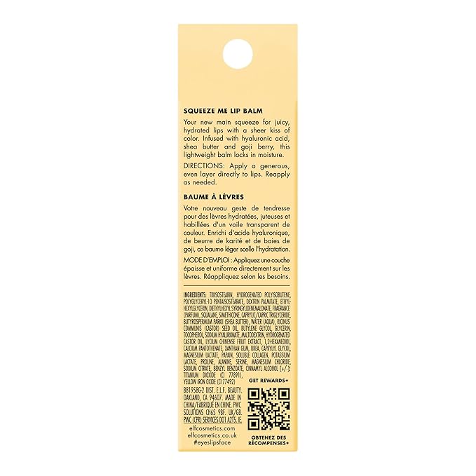 e.l.f. Squeeze Me Lip Balm, Moisturizing Lip Balm For A Sheer Tint Of Color, Infused With Hyaluronic Acid, Vegan & Cruelty-free, Vanilla Frosting