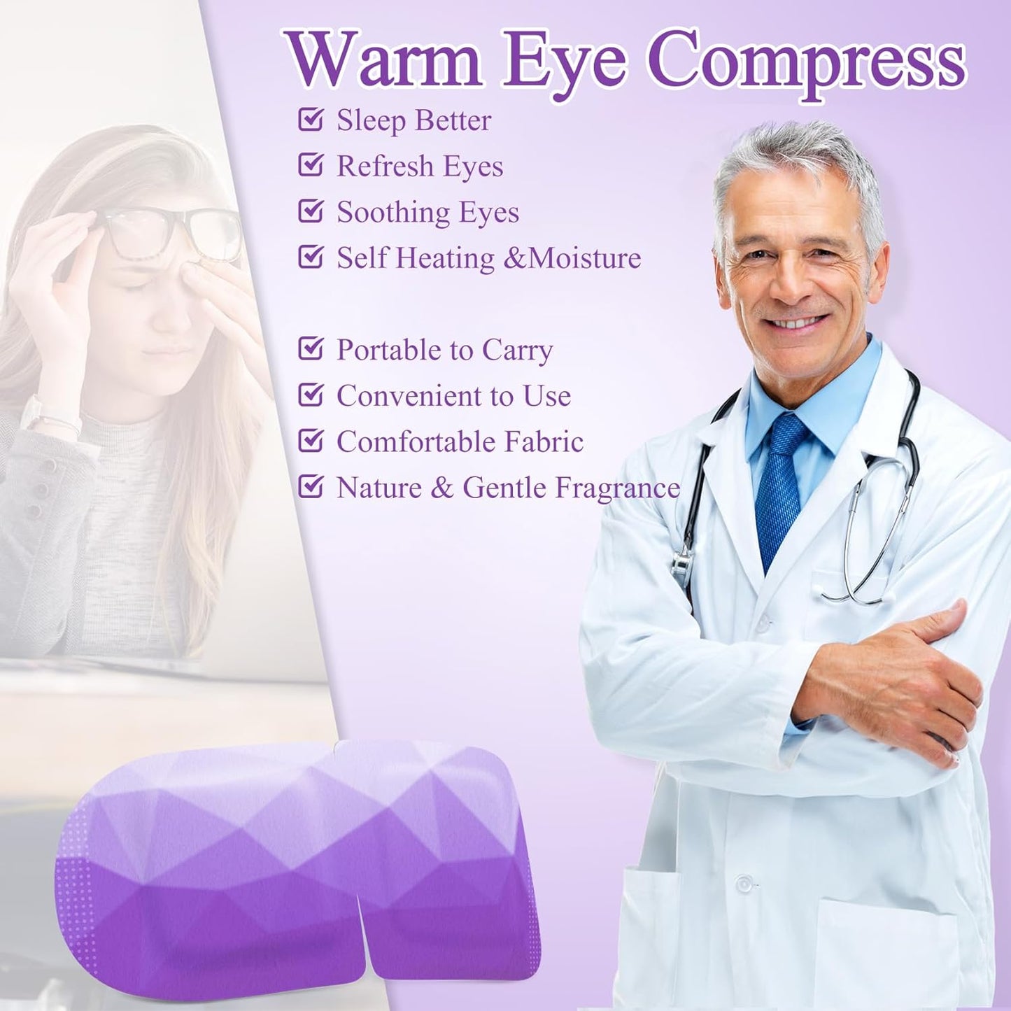 16 Packs Steam Eye Mask, Heated Eye Mask for Sleeping, Warm Compress for Eyes, Self Heating Disposal Eye Mask Comfortable Sleep Mask for Home, Office, Spa, Travel Essentials (Lavender)