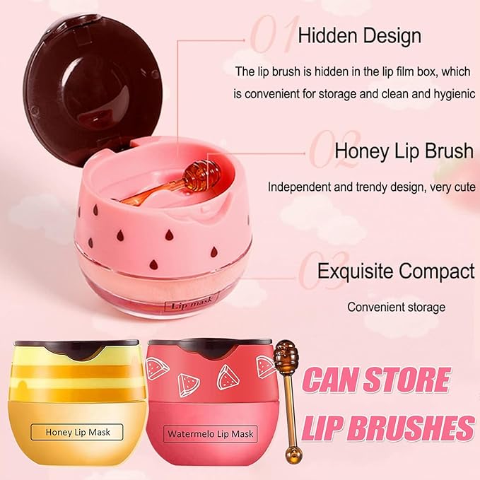 Bee Lip Balm Honey Pot, Watermelon Sleeping Lip Mask Overnight Hydrating Dry and Crack Lip Exfoliator Scrubs Propolis Lip Balm (Watermelon)