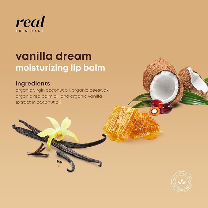 Organic Lip Balm With Coconut Oil | Handmade In the USA | Vanilla Dream 4-Pack | Natural Lip Balm | Coconut Oil Lip Balm for Dry & Cracked Lips | Beeswax Lip Balm | 4 Lip Balm Pack