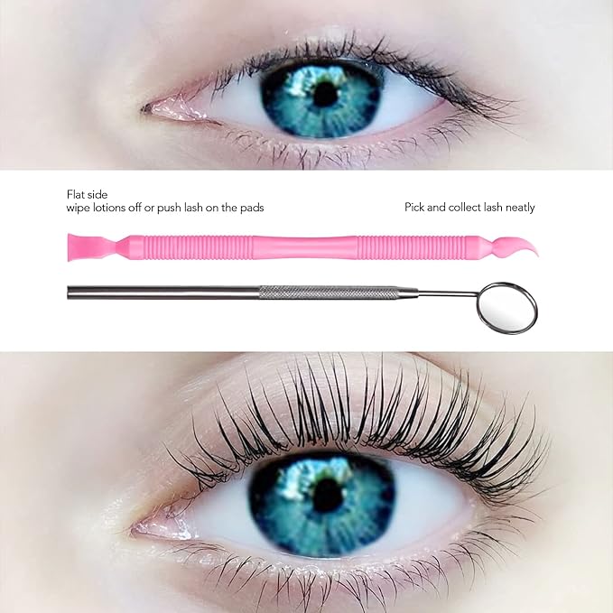 Libeauty Pink Eyelash Lift Tool, Lash Extension Supplies Metal Makeup Mirror, Lash Lifting Applicator Brush Needle for Salon or Home Use