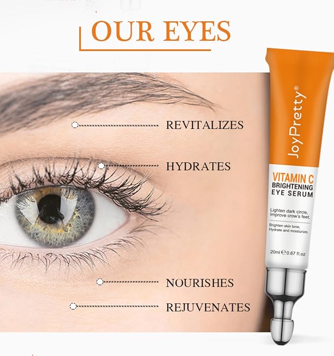 New JoyPretty Vitamin C Brightening Eye Serum,Eye cream,Anti Aging Serum with Vitamin C, Niacinamide and Hyaluronic Acid,Remove for Dark Circles Puffiness Under Eye Bags Fine Line Crow's Feet (2)