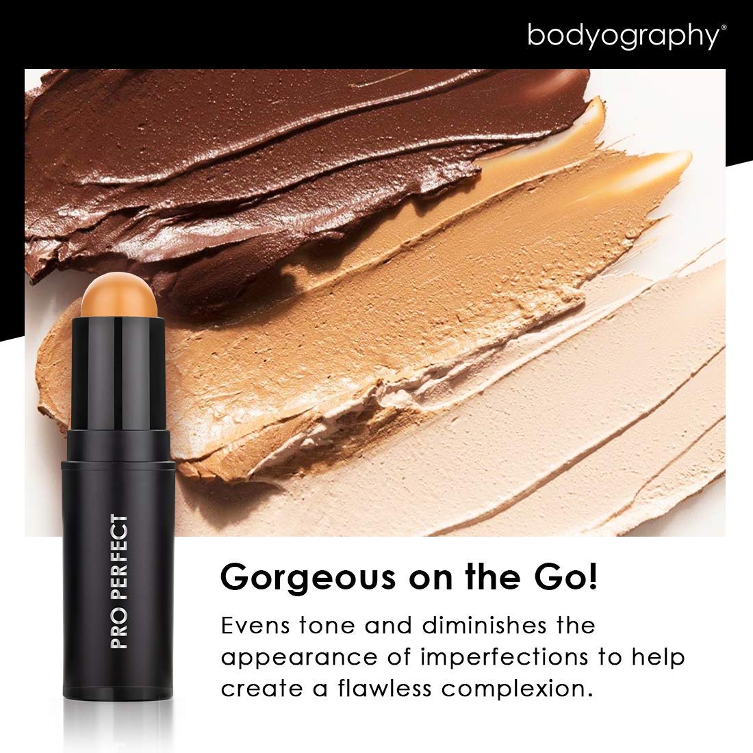 Bodyography Pro Perfect Foundation Stick - Demi-Matte Finish with A Natural Look - Enhancer for Concealing, Highlighting, and Contouring - Vitamin C & E (Maple)