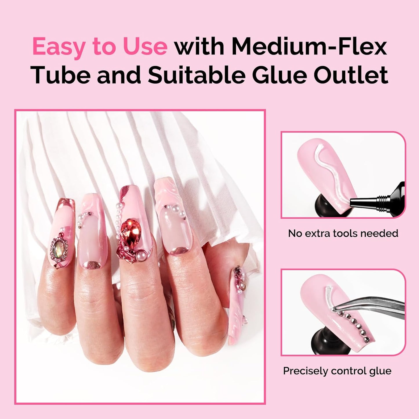 MelodySusie 2Pcs Nail Rhinestone Glue for Nails Super Strong Gel for Nail Charms Gems 3D Nail Gel UV Nail Glue for Nail Art Design Nail Chrome Powder