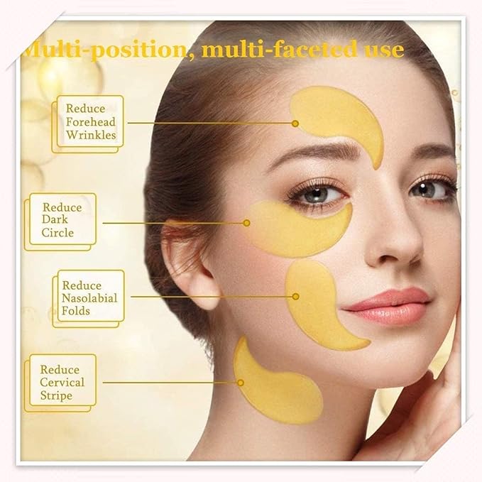 48Pcs/24Pairs 24K Gold Gel Crystal Collagen Eye Pads, Under Eye Mask for Moisturizing, Fine Lines, Dark Circles& Puffy Eyes Under Eye Patches
