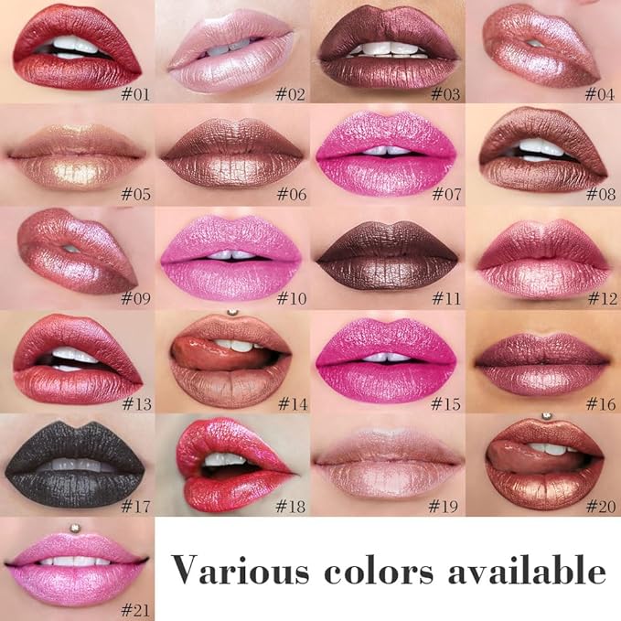 evpct Warm Pink Metallic Glitter Lip Liner and Lipstick Combo Set Long Lasting Waterproof, Metallic Shimmer Lip Gloss Stain Makeup for Women, Warm Pink Frosted Iridescent Glossy Liquid Lipstick 19