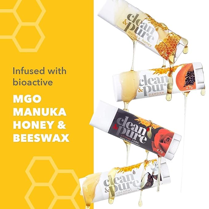 Lip Balm, 2-Pack (Peppermint) | Manuka Honey Beauty Products | Lip Care Set With 100% All Natural Beeswax and Vitamin E Oil | Flavored Lip Balm for Dry, Chapped Lips