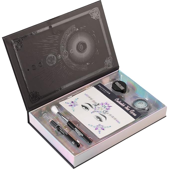 Profusion Cosmetics 5-pc Makeup Look Book, Long Lasting Eye Makeup for Women Eye Brightening Pressed Glitter with Eyeshadow Brush and Black Eyeliner, Easy To Clean and Convenient Makeup Sharpener