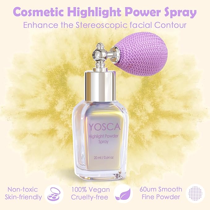 Highlighter Powder Spray, 20ML Cosmetic Grade High Gloss Body Shimmer Powder Fairy Dust Highlighter Sparkle Face Makeup Setting Magic Diamond Glitter Spray Shimmer Face Body Skin Hair Clothes