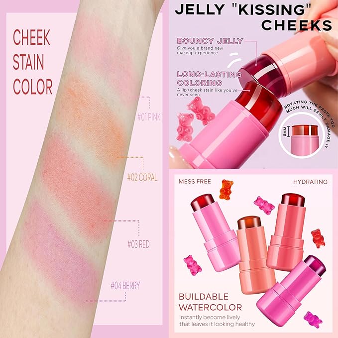 Milk Jelly Blush - Milk Blush - Sheer Cheek & Lip Stain，Long Lasting Milk Jelly Tint Have Transparent & Bright Colors (#4 berry)