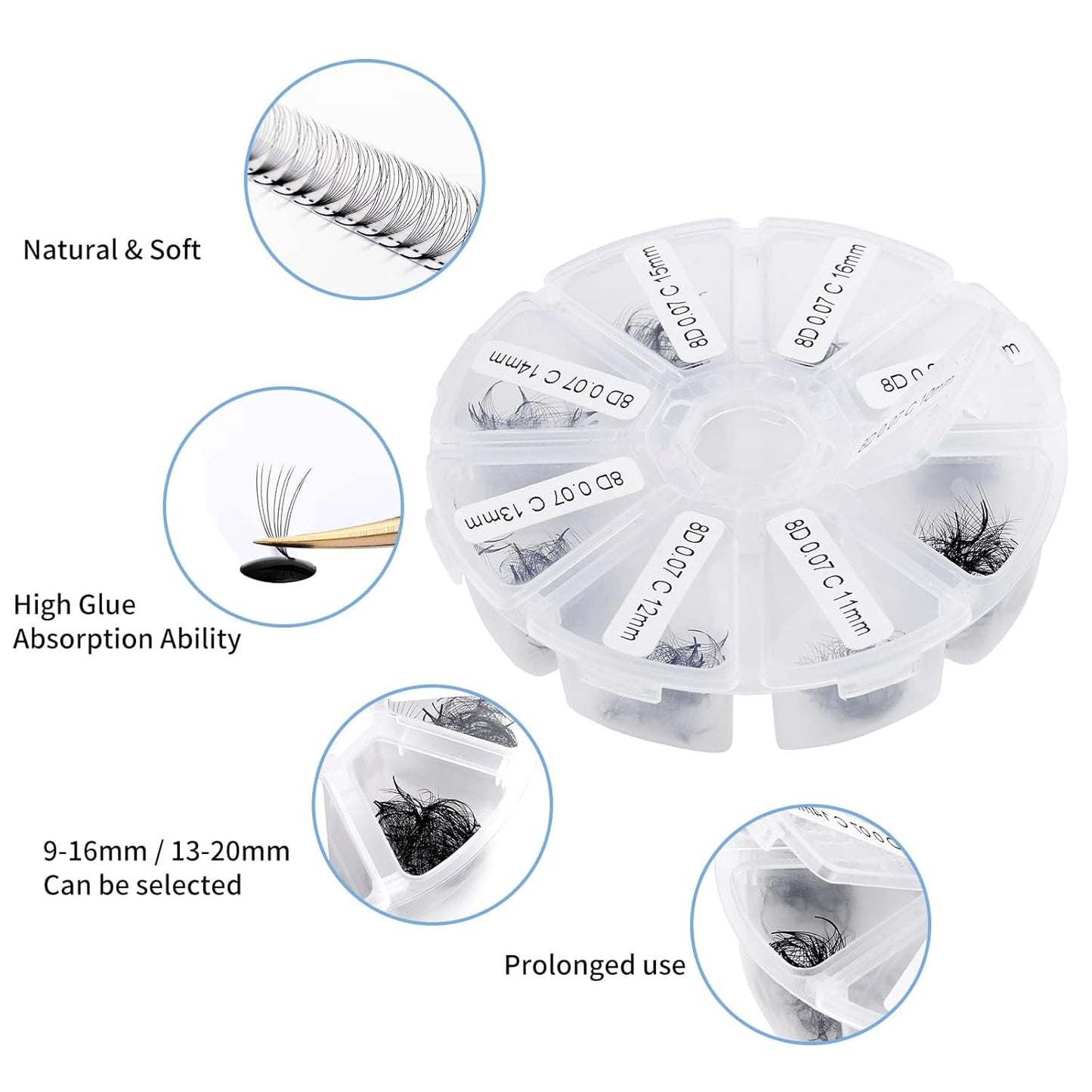 Pre-made Fans for Eyelash Extension 500+8D D Curl Handmade Loose Volume Lashes9-16mm