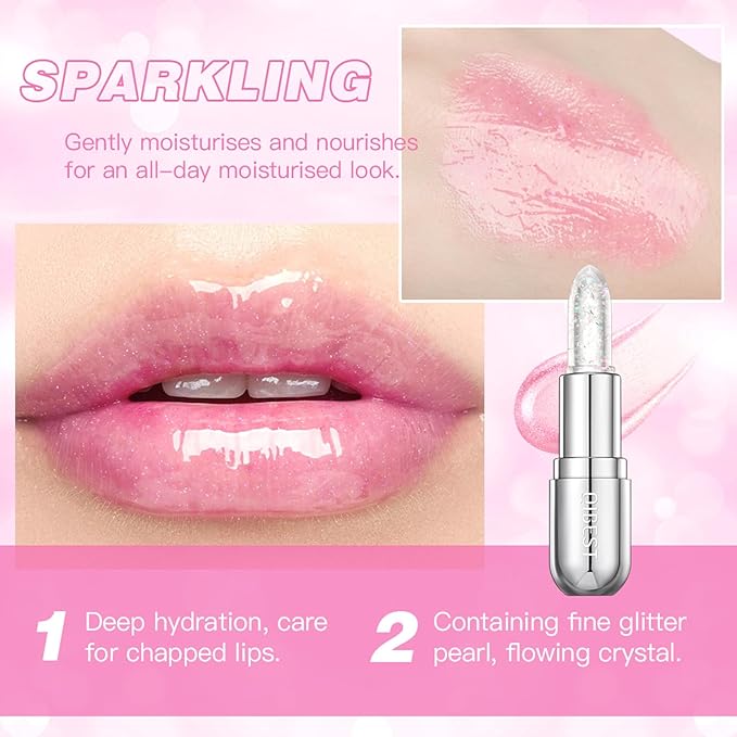 Glimmer Balm, pH Lip Balm, Magic Color Changing pH Lipstick, Moisturizing Tinted Lip Balm, Lip Glowy Balm, PH Reacting Lip Balm, Hydrates & Plumps, Pink Shimmer Lipstick (01# Colourless)