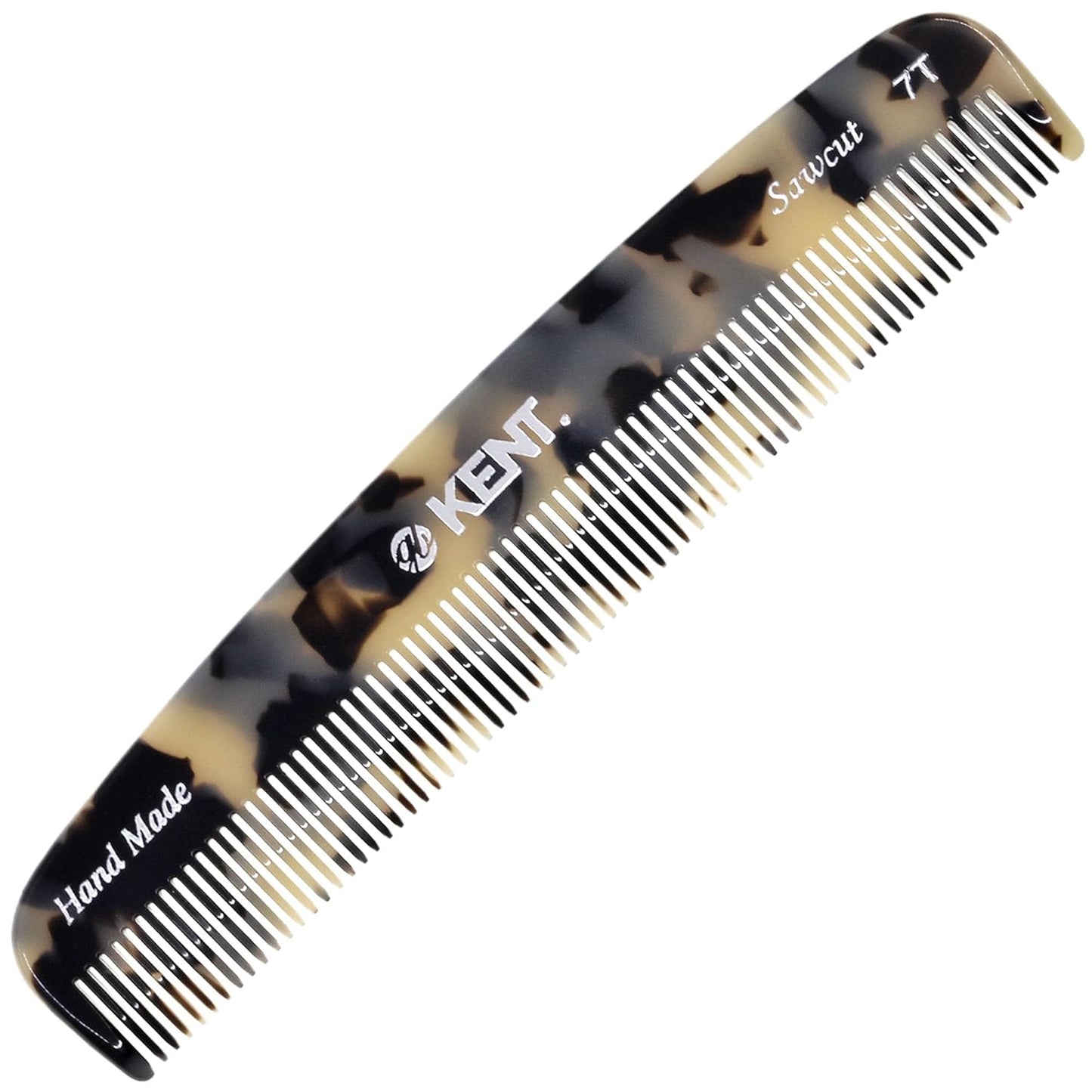 Kent 7T TW All Fine Tooth Pocket Comb for Men - Handmade Hair Comb for Men Grooming and Styling - Travel Comb for Hair Care, Mustache and Beard Care, Use Dry or with Balms, Saw Cut for Wet or Dry.
