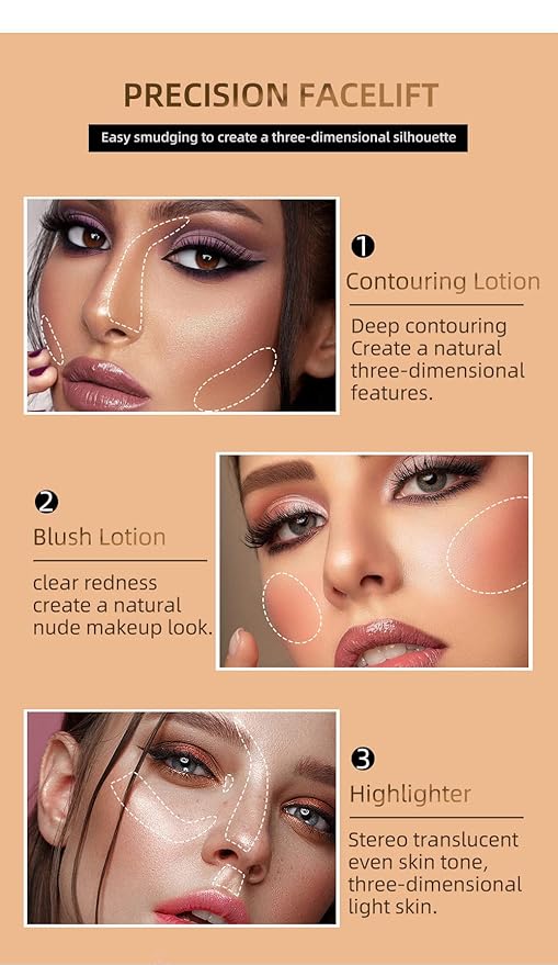 3 Color Contour Beauty Wand, Highlighter ，Face Concealer Contouring with Cushion Applicator Long Lasting & Smooth Matte Finish Liquid Illuminator Makeup Stick .(01 Contour+03 Cherry Red +05 Bronze Gold)