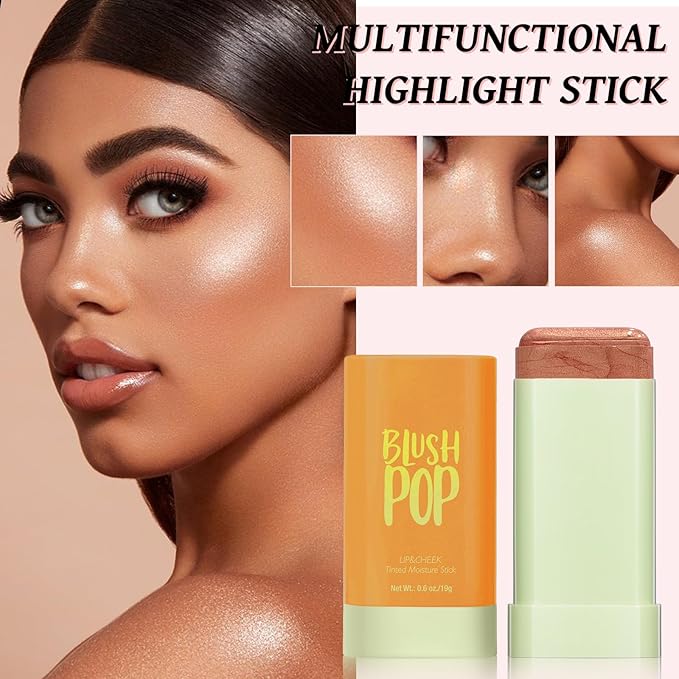 Highlighter Makeup Stick - Blush Highlighters Makeup Stick for Face & Body, Natural Silky Shimmer Highlight, Bendable Long Lasting Highlighter Wand, Cream Korean Highlighter (Cherry Red)