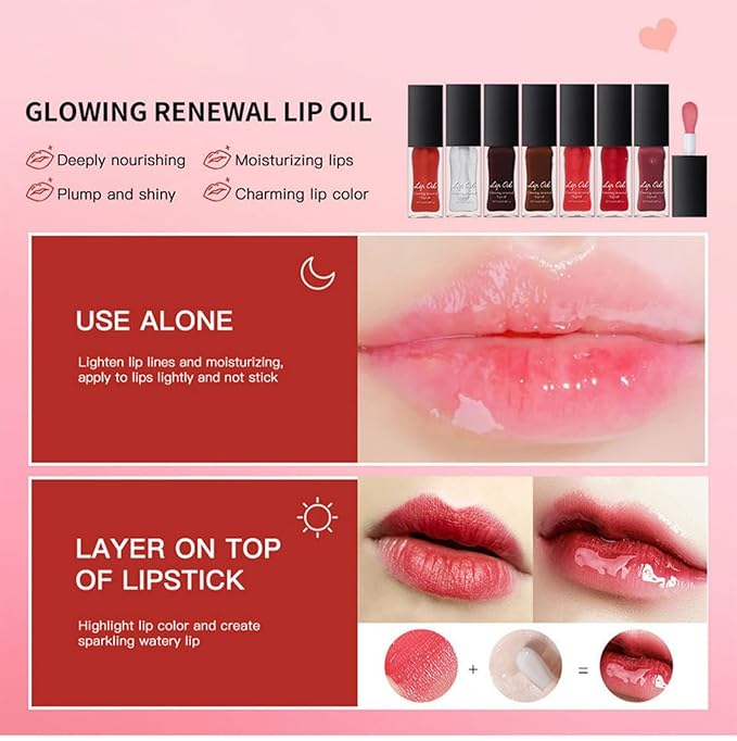 MAEPEOR Glowing Lip Oil 7 Colors Hydrating Lip Balm Nourishing Lip Care Lip Treatment Glossy Finish Non-sticky Moisturizing Lip Balm (02 Clear)