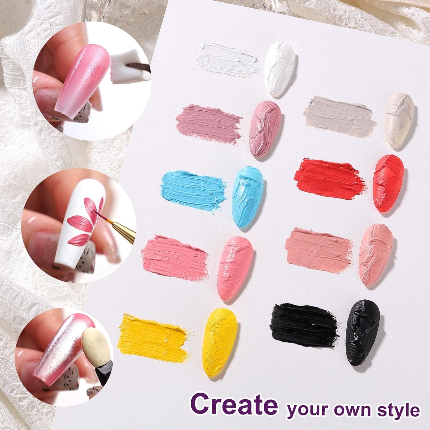 Gradient Painting Gel, 9 Colors Ombre Gel 3D Sculpture Effect Black&White Nude Pink Sponging for Pigment Pat Aura Nails French Manicure Soak Off UV Artistic Inspiration
