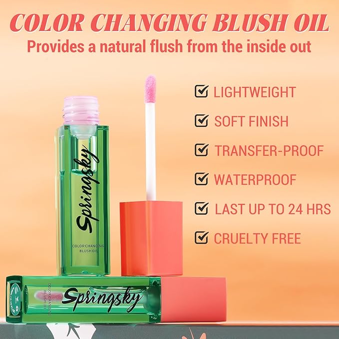 Color Changing Blush Oil, Liquid Blush Oil for Cheeks, Long-lasting Waterproof Blush, Dewy & Natural Flush Finish, Reacts to Your Skin's pH for a Customized Look