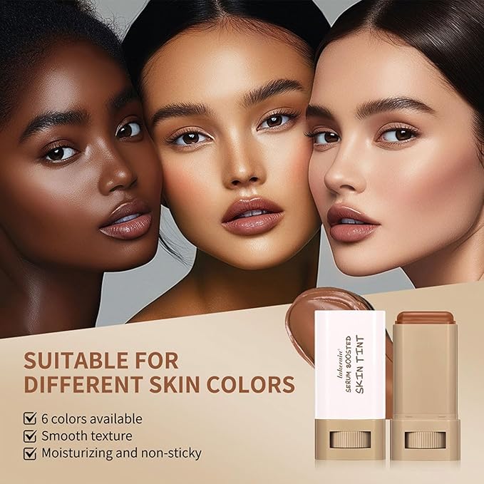 Multi-Use Foundation Stick Beauty Balm Serum Boosted Skin Tint, On-The-Go Tinted Solid Serum, Lightweight and Buildable Creamy Skin Tint Stick Makeup, Natural Finish(06#)