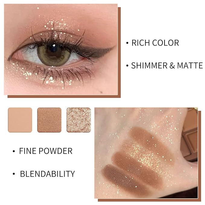 Erinde 9 Colors Eyeshadow Palette, Matte Shimmer Glitter Eye Shadow Palette Makeup, Highly Pigmented Long Lasting Waterproof, Natural Neutral Nude Eyeshadow Makeup Pallet, Chocolate Brown