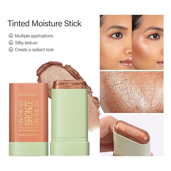 MEICOLY Cream Bronzer Stick, Natural Highlight Contour Makeup,Face Highlighter Stick,Contour Stick Facial Contouring Stick,Buildable Face Bronzer Face Shaping,Waterproof,04 Beach Glow