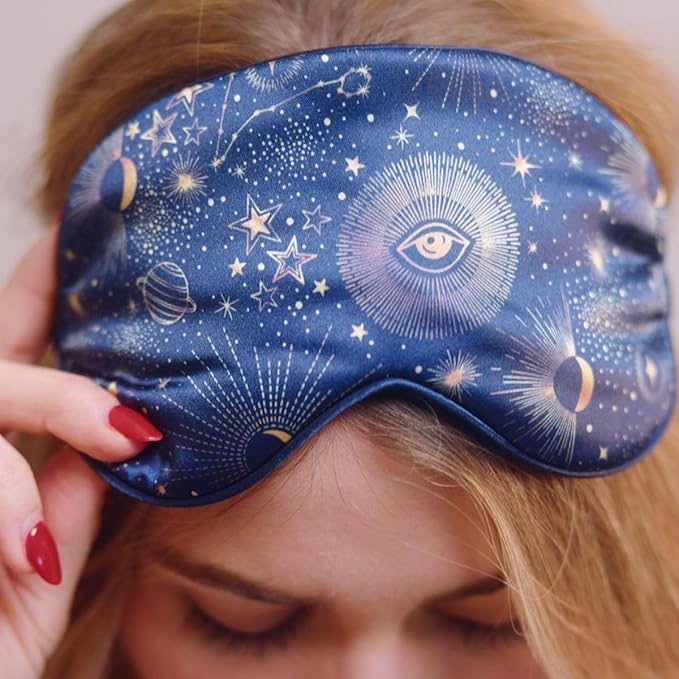 SMUG Satin Sleep Mask & Eye Mask - Deep Dream Sleep Masks for Women & Men - Soft Sleeping Eye Mask to Nourish Skin, & Reduce Dark Circles - Eye Sleep Mask to Block Out Light - Blue Celestial 3-Pack