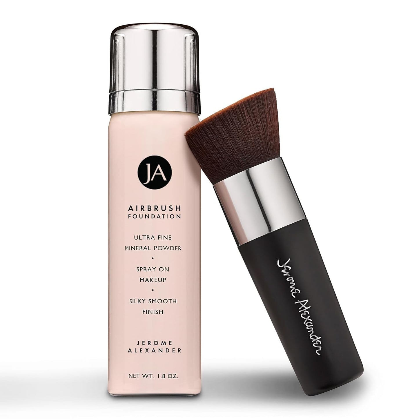 MagicMinerals AirBrush Foundation by Jerome Alexander – 2pc Set with Airbrush Foundation and Kabuki Brush - Spray Makeup with Anti-aging Ingredients for Smooth Radiant Skin - Dark