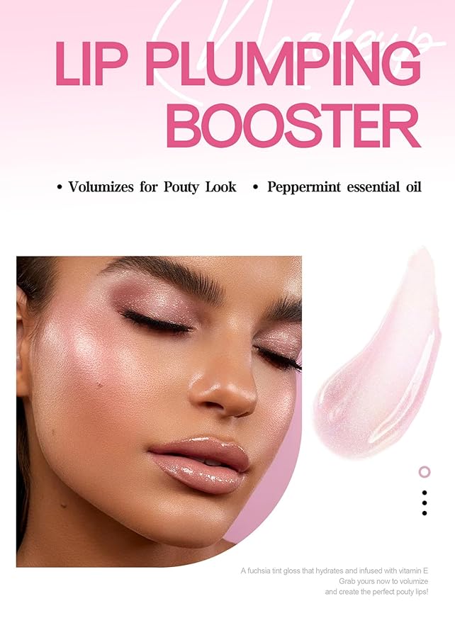 Lip Plumper 6 Colors Moisturizing Glossy Plumping Lip Gloss Long Lasting Hydrating Natural Lip Plumper for Women Girls (Color 04)