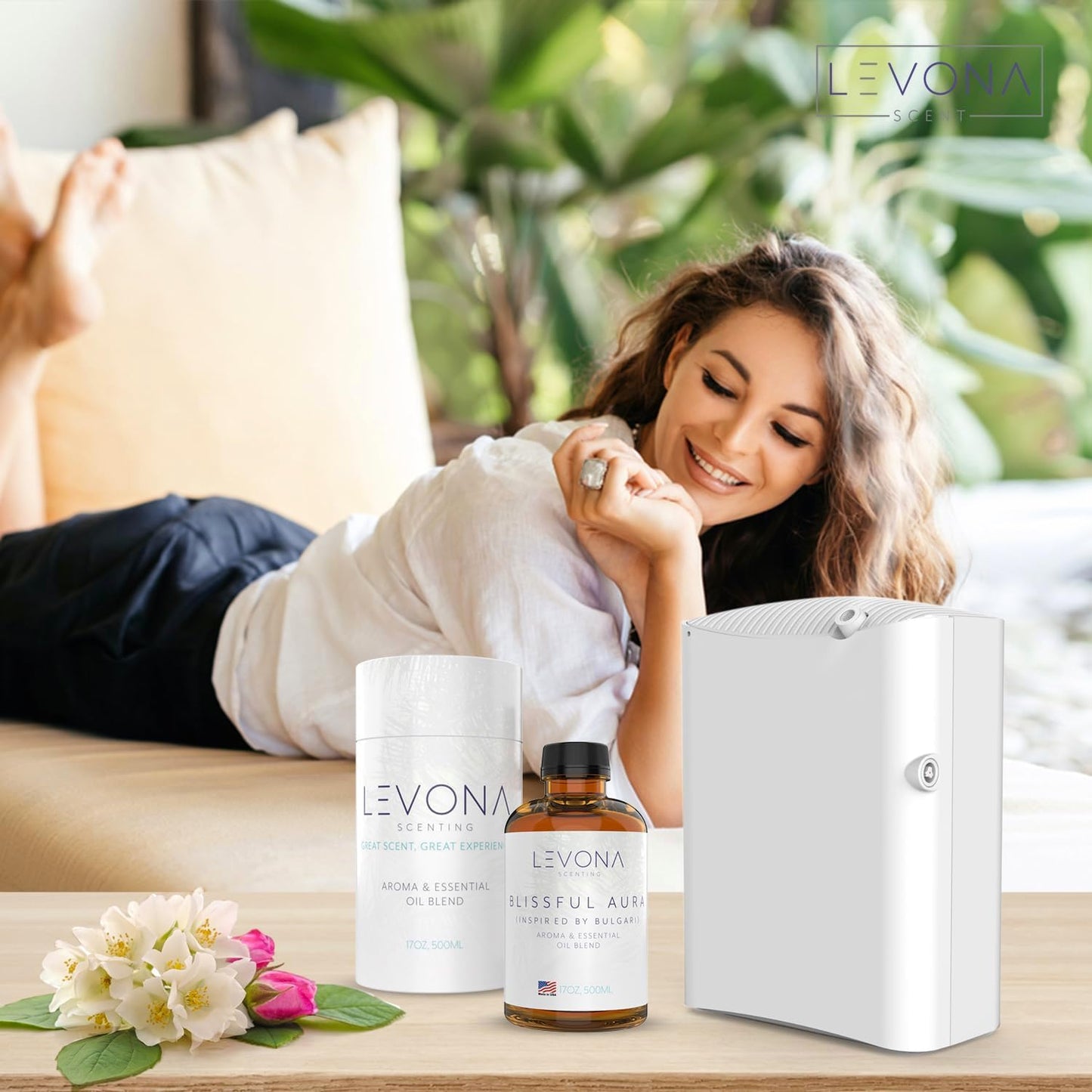 Levona Scent Essential Oil - Fresh Aroma for Home, Office, Hotel & Spa, Perfect in Humidifiers and Diffusers, Luxury Fragrance, With Roses, Geranium, Zesty Lemon Notes - 500ml/ 17 fl oz, Blissful Aura