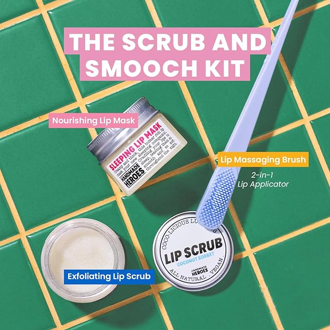100% Natural Lip Scrub, Vegan Conditioning Coconut Lip Exfoliator - Gentle Exfoliant, Sugar Lip Polish and Lip Exfoliator Scrubber for Chapped and Dry Lips (Original 3pc Set)