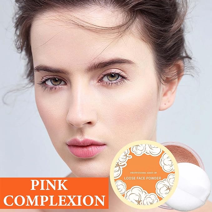 Oil Control Loose Face Powder,Translucent Setting Powder With a Powder Puff Long Lasting Makeup Covering Blemishes Brightens Skin Tone,Natural Matte Loose Powder for Women（2）