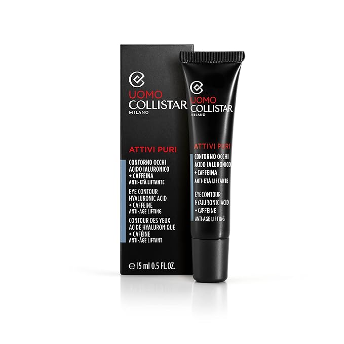 Collistar Uomo Attivi Puri Contorno Occhi Acido Ialuronico + Caffeina Anti-età Liftante, Eye Contour Hyaluronic Acid 15 ml, 0.5 Fl Oz Made in Italy [italian import]