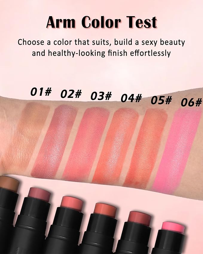 Cream Blush Stick Makeup for Cheeks, Multi Blush & Highlighter Contour Stick, Long Lasting Waterproof Creme Blush Bronzer Stick, Lightweight Matte and Dewy Finish, Face Shaping Makeup for Women-05