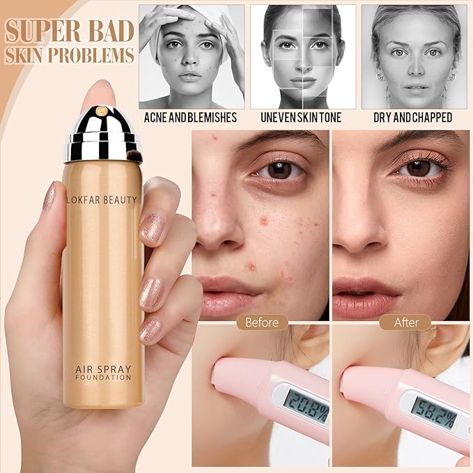 AirBrush Foundation Spray, Silky Mist Foundation Spray Makeup Set with Brush, Full Coverage Foundation for Smooth Radiant Finish, Formula Breathable Lightweight Hydrating | #A01 Ivory