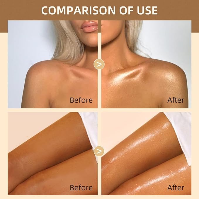 Shimmer Body Luminizer 5 Color Waterproof Smooth Face Body Glow Illuminator Non-sticky Liquid Body Highlight Illuminator for Face & Body & Leg (80 ML, 02 Gold)
