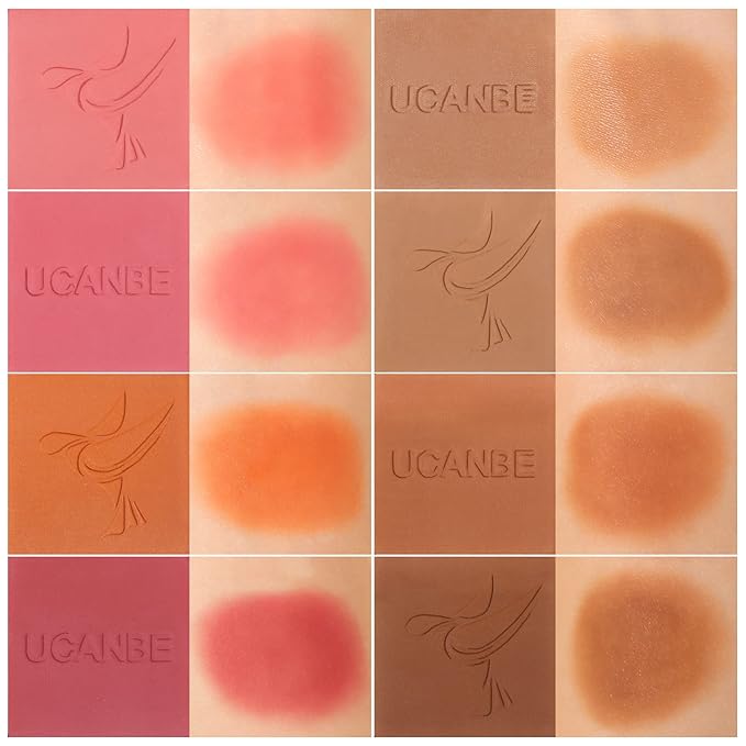 8 Colors Face Matte Blush Palette Shading Blusher with Brush - Buildable Facial Cheek Blusher Contour Bronzing Pressed Powder Makeup Pallet Women Gift Set (01 Matte)