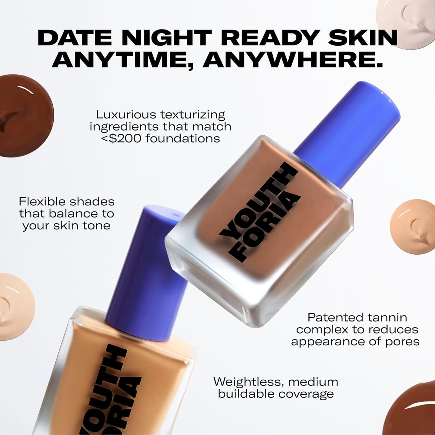 Youthforia Date Night Skin Tint Serum Foundation, Light-Medium Coverage, Hydrating Formula, Vegan & Cruelty-Free, 310 Light Medium - Neutral with Golden Undertones