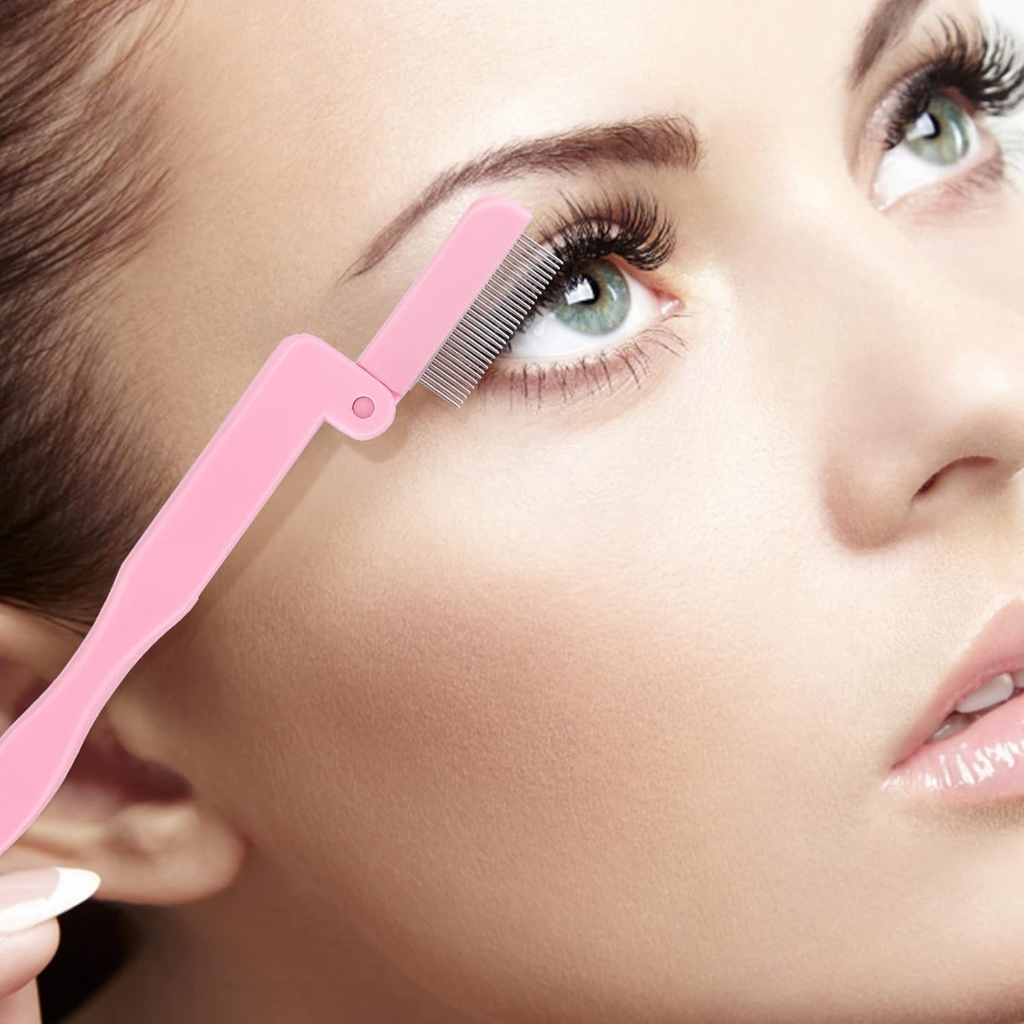 G2PLUS 2PCS Folding Eyelash Comb, Eyelash Separator Tool, Pink Eyebrow Comb Metal Teeth, Eyelash Brush Tool for Lash & Brow