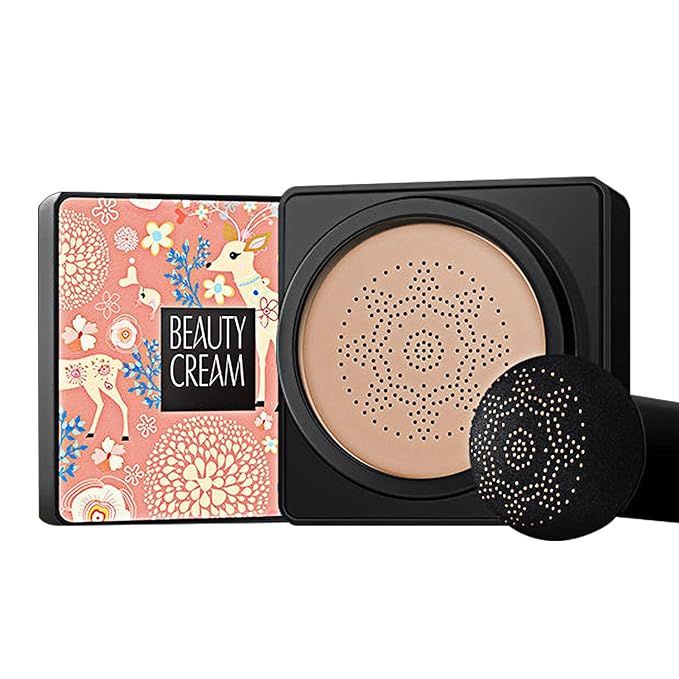 GL-Turelifes Mushroom Head Air Cushion Foundation CC Cream Water Feeling Flawless BB Cream Moisturizing Oil Control, Lightweight & Smoothing Natural Concealer (Apricot)