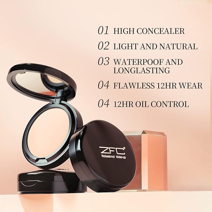 Foundation Makeup Concealer, Medium-to-Full Coverage Foundation Cream, Long Lasting Waterproof Up to 12HR Hybrid Setting Powder