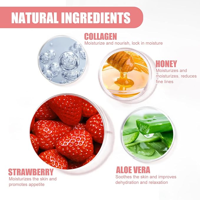 Honey Lip Balm Pot Lip Mask, Hydrating Propolis Lip Sleeping Mask, Prevent Dry&Cracked, Lip Repair Nourishes the Lip Skin (2pcs honey & 2pcs strawberry)