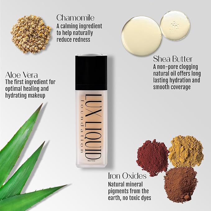 Organic Aloe-Based LUX Liquid Foundation, Natural Vegan Gluten-Free Made in USA, Maple