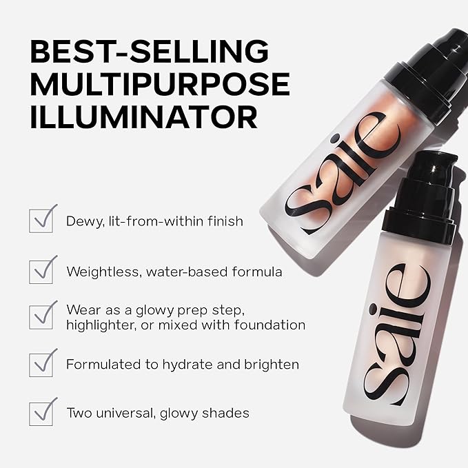 Saie Glowy Super Gel Lightweight Illuminator - Luminizer and Makeup Primer for Glowing Skin - Enriched with Vitamin C + Hydrating Squalane Oil - Wear Alone or Under Makeup - Starglow (1 oz)