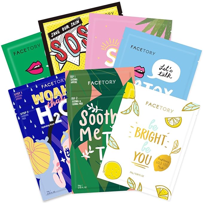 FACETORY Deluxe Self-Care Mask Bundle with 3 Nourishing Hair Masks, 7 Hydrating Face Sheet Masks, and 3 Softening Body Masks for Dry, Cracked Skin