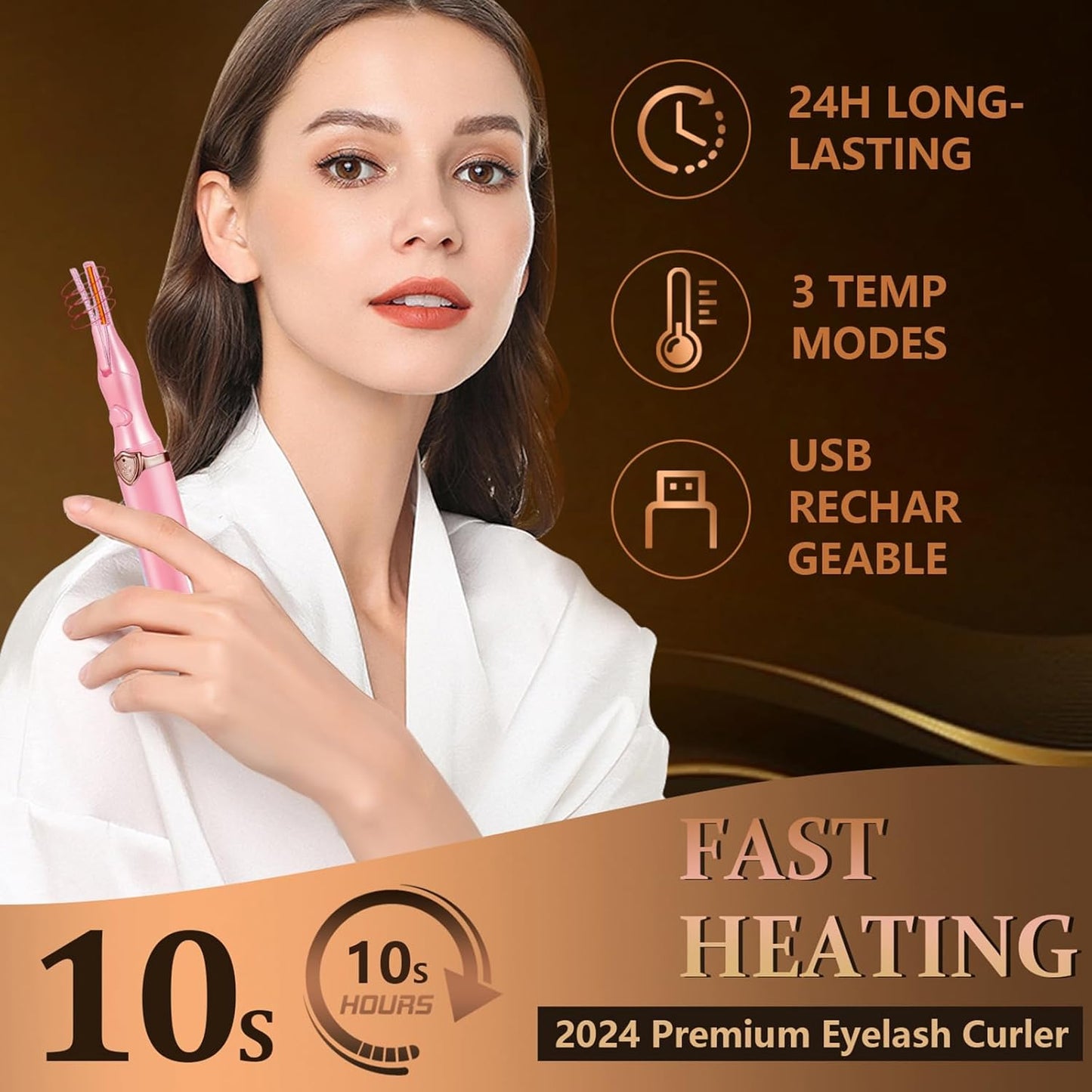 Heated Eyelash Curler, 2-in-1 Clip-Type Design, 3 Temperature Modes, USB Rechargeable Electric Eyelash Curler, Natural Curling 24H Long-Lasting Curl, Gift for Women & Girls, Light Pink DA