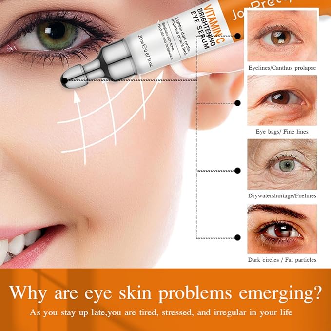 New JoyPretty Vitamin C Brightening Eye Serum,Eye cream,Anti Aging Serum with Vitamin C, Niacinamide and Hyaluronic Acid,Remove for Dark Circles Puffiness Under Eye Bags Fine Line Crow's Feet (1)