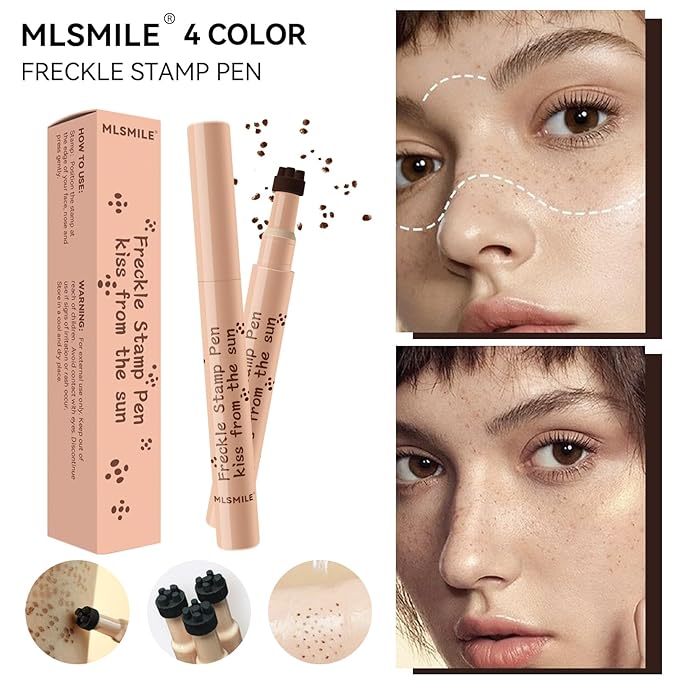 AKARY Stamp Freckle Pen Natural Lifelike Fake Freckles Makeup, Waterproof Long Lasting Quick Dry 5 Comb Corners Natural Like Face Freckle Makeup Pen for Effortless Sunkissed Makeup, 01-Light Brown